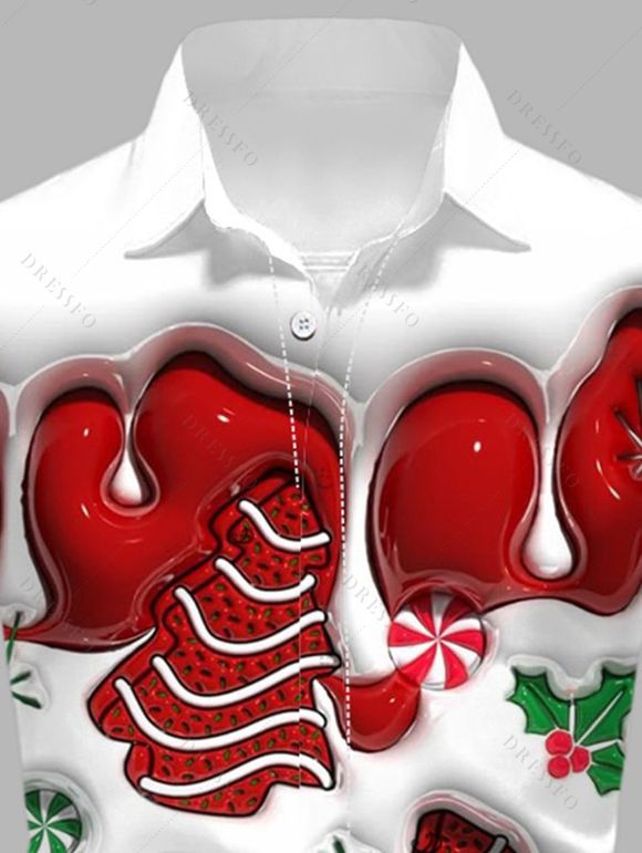 Chemise de Noël pour homme, imprimée sapin de Noël, à boutons - Rouge 5XL