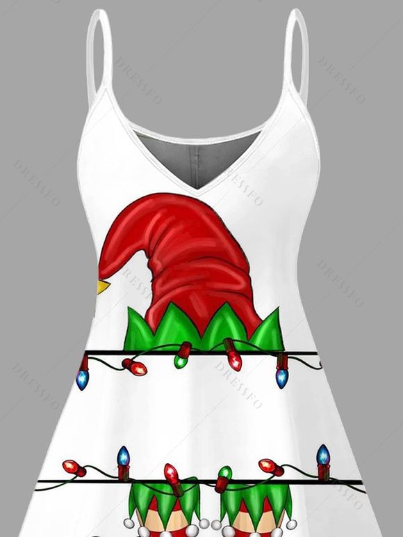 Robe de fête, chapeau de Noël, chaussettes rayées, robe imprimée à fines bretelles - Vert XXXXXL | US 20