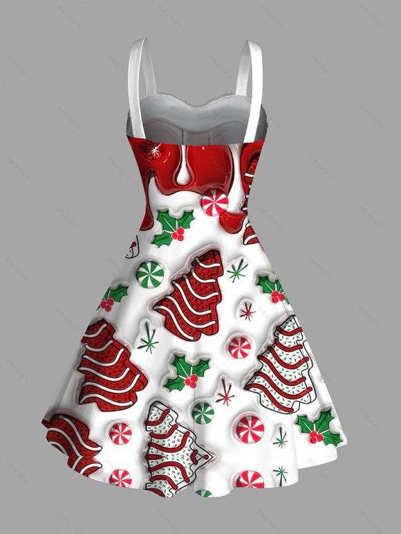 Robe de Noël imprimée sapin de Noël, mini-robe en fausse fourrure - Rouge XXXXXL | US 20