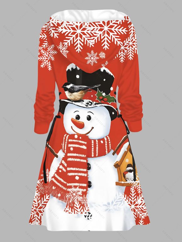 Robe sweat à capuche de Noël à imprimé flocons et bonhommes de neige, lacée - Rouge L | US 8-10