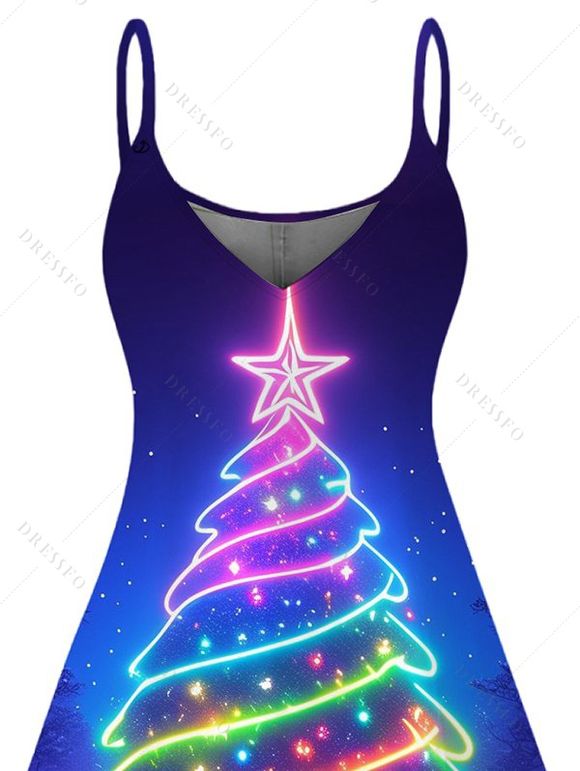 Robe de Noël à imprimé sapin et élans, bretelles spaghetti - INDIGO COLOR XXXXXL | US 20
