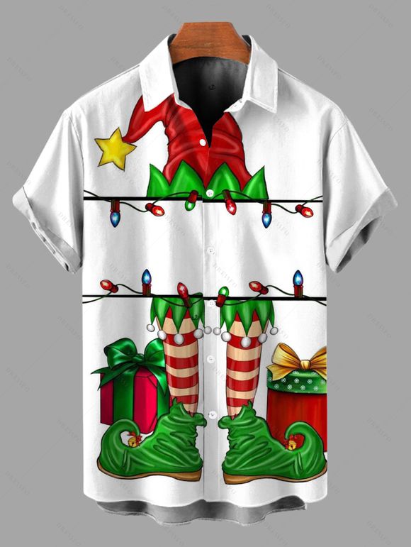 Holiday Couple Outfit Christmas Hat Striped Socks Print Dress and Shirt Set - Vert S | US 4