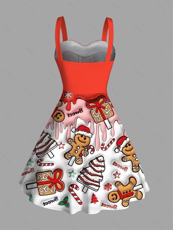 Robe de Noël mini en fausse fourrure avec imprimé bonhomme en pain d'épice et sapin. - Rouge XXXXXL | US 20