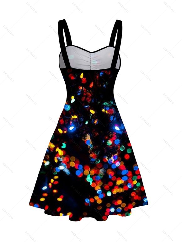 Robe de Noël mini froncée à imprimé lumineux coloré - Noir XXXXXL | US 20