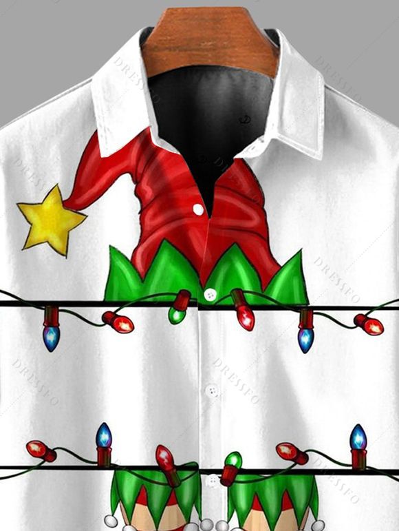 Chemise de Noël pour homme, bonnet de Noël, chaussettes rayées, chemise à boutons imprimée - Vert 5XL