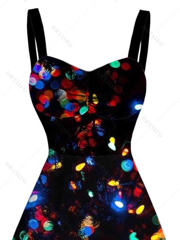 Robe de Noël mini froncée à imprimé lumineux coloré - Noir XXXXXL | US 20