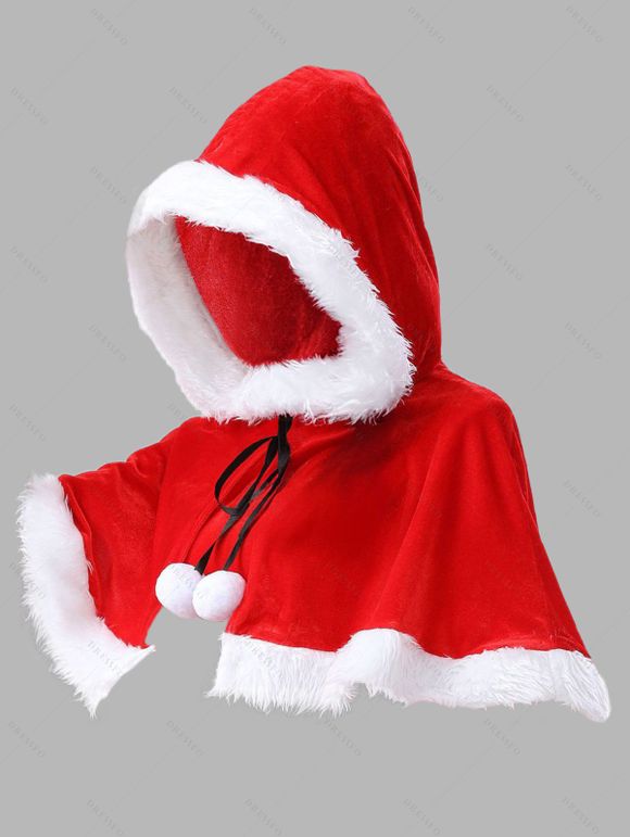 Winter Outfit Christmas Tree Gingerbread Man Print Faux Fur Dress and Cape Boots Set - Rouge S | US 4