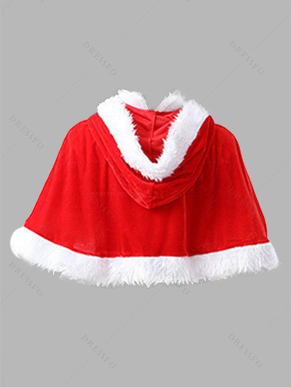 Winter Outfit Christmas Tree Gingerbread Man Print Faux Fur Dress and Cape Boots Set - Rouge S | US 4