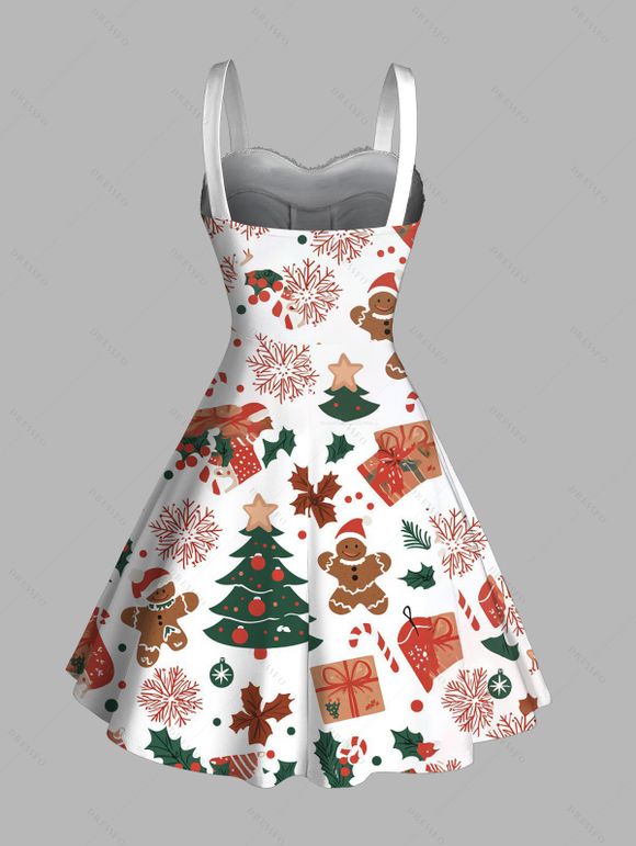 Winter Outfit Christmas Tree Gingerbread Man Print Faux Fur Dress and Cape Boots Set - Rouge S | US 4