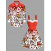 Couple Outfit Gingerbread Man Christmas Tree Print Faux Fur Dress and Shirt Set - Rouge S | US 4