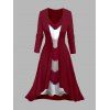 Ensemble deux pièces : robe à fines bretelles et haut long ouvert sur le devant, imprimé zigzag colorblock. - Rouge Vineux XL | US 12