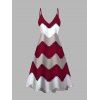 Ensemble deux pièces : robe à fines bretelles et haut long ouvert sur le devant, imprimé zigzag colorblock. - Rouge Vineux XL | US 12