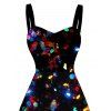 Robe de Noël mini froncée à imprimé lumineux coloré - Noir XXXXXL | US 20