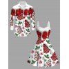 Holiday Couple Outfit Christmas Tree Printed Faux Fur Dress and Shirt Set - Rouge S | US 4