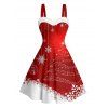 Christmas Outfit Colorblock Snowflake Print Faux Fur Dress and Cape Boots Set - Rouge S | US 4