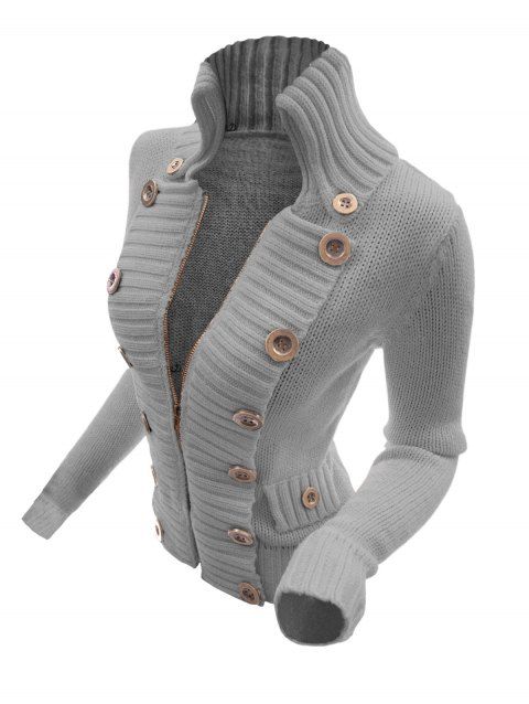 Pull-over uni à fermeture éclair et faux boutons, col montant