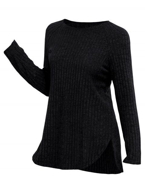 Haut uni texturé à manches longues et ourlet arrondi