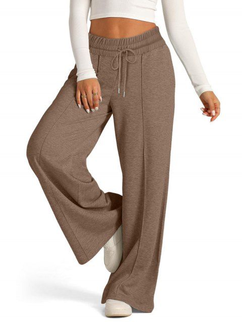 Pantalon long uni à jambes larges et cordons de serrage