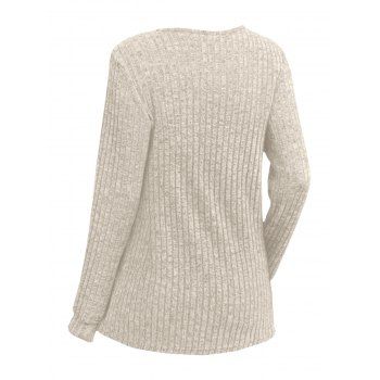 Solid Color Textured Pullover Top Button Long Sleeve Casual Top