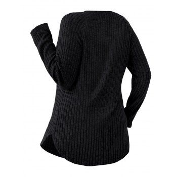 Solid Color Textured Top Curved Hem Long Sleeve Casual Top