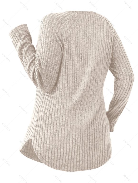 Haut texturé uni à ourlet arrondi et manches longues, style décontracté - Abricot XXL | US 12