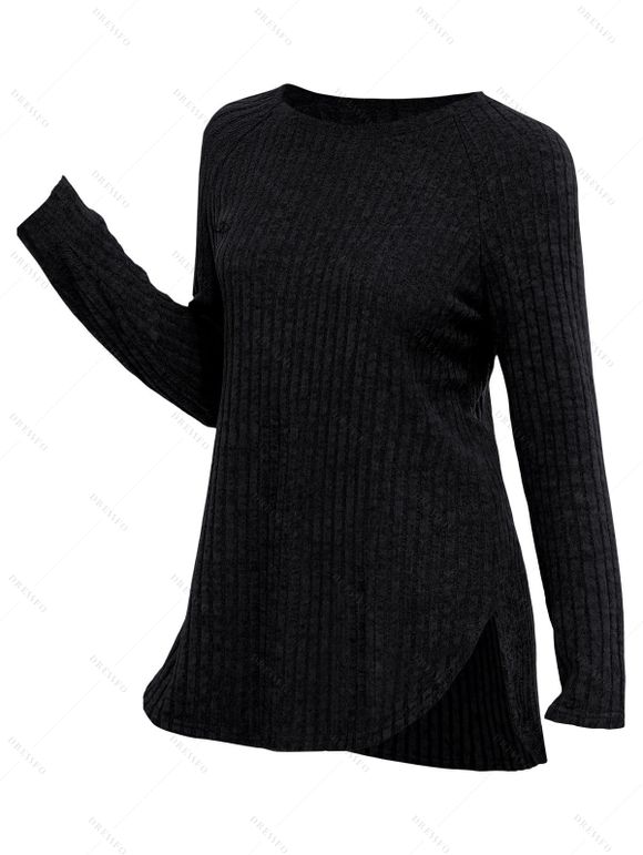 Haut uni texturé à manches longues et ourlet arrondi - Noir XXL | US 12