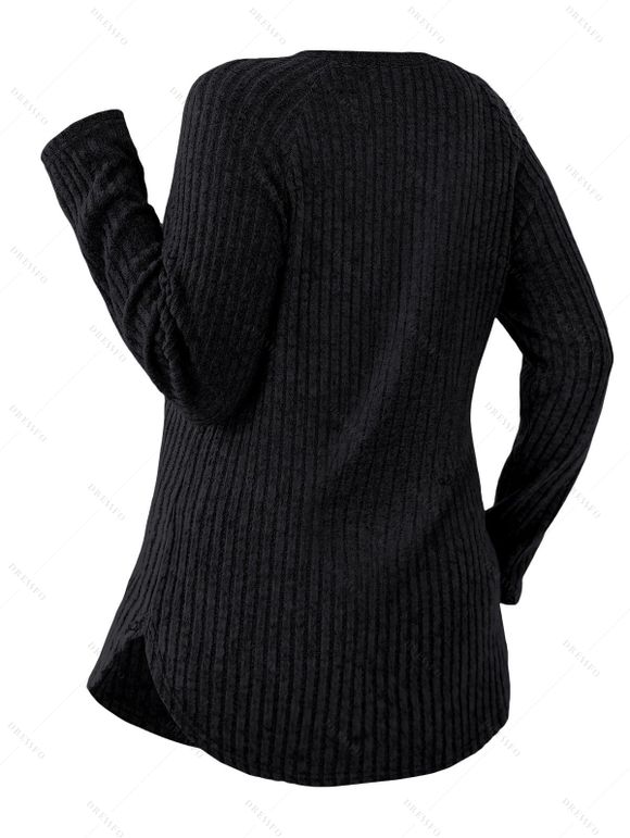 Haut uni texturé à manches longues et ourlet arrondi - Noir XXL | US 12