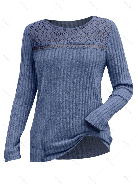 Haut uni texturé à motif géométrique ajouré - Bleu gris XXL | US 12