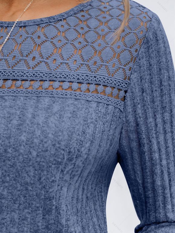 Haut uni texturé à motif géométrique ajouré - Bleu gris XXL | US 12