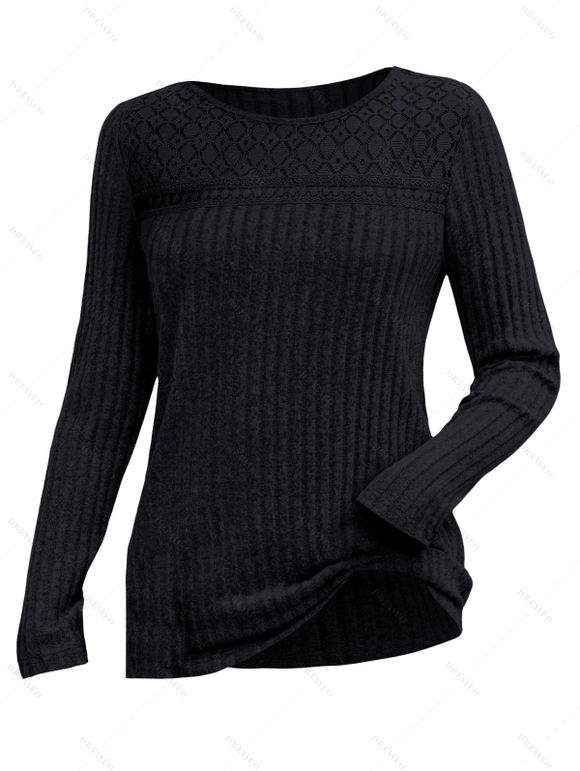 Haut uni texturé à motif géométrique ajouré - Noir XXL | US 12