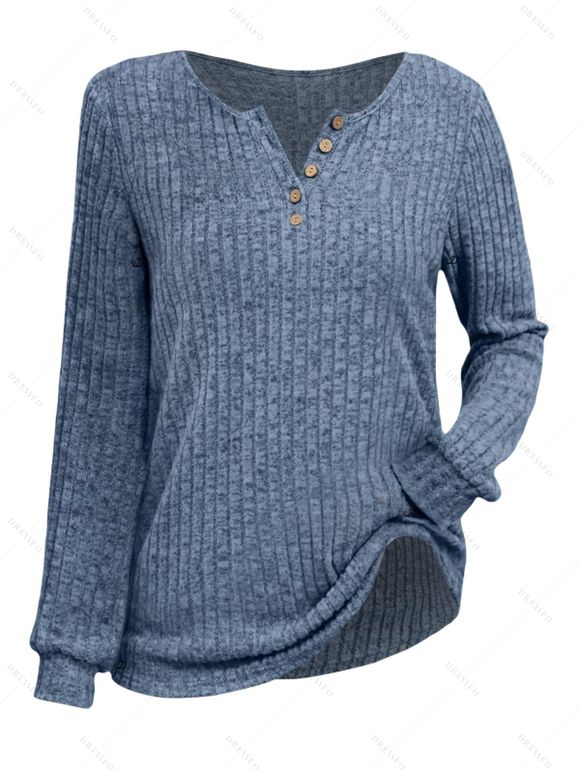 Haut décontracté uni texturé à manches longues et boutons. - Bleu gris XXL | US 12