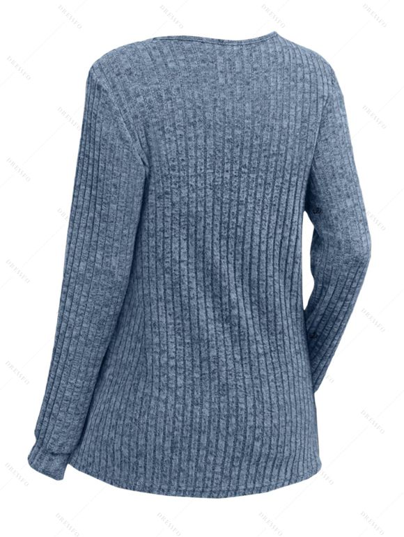 Haut décontracté uni texturé à manches longues et boutons. - Bleu gris XXL | US 12