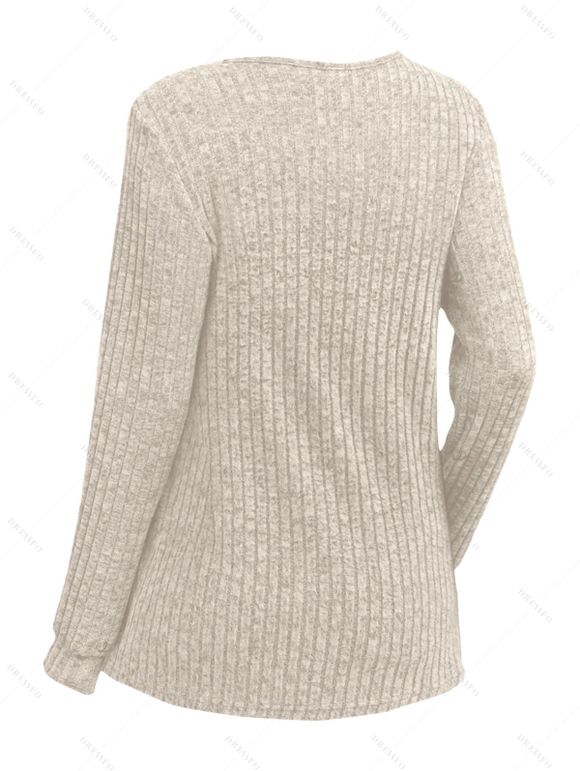 Haut décontracté uni texturé à manches longues et boutons. - Abricot M | US 6