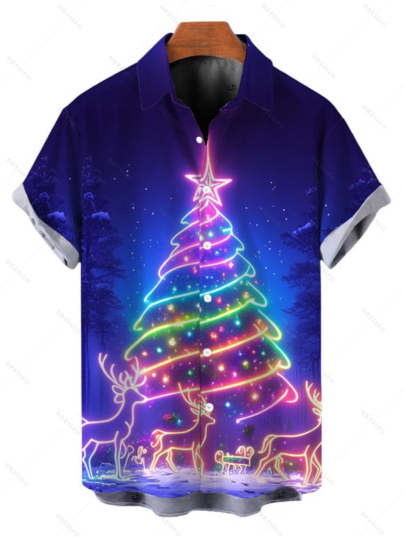 Chemise de Noël pour homme, motif sapin et élan, boutonnée - INDIGO COLOR L