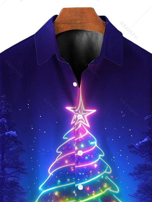 Chemise de Noël pour homme, motif sapin et élan, boutonnée - INDIGO COLOR L