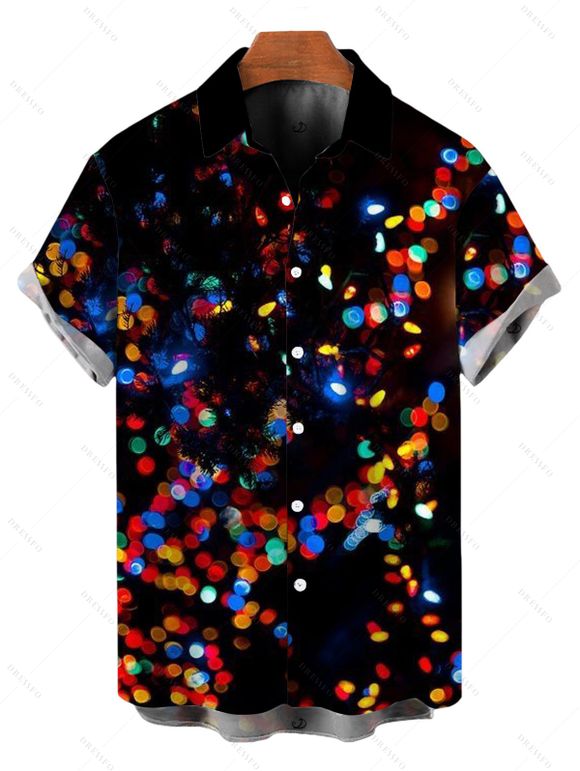 Chemise de Noël pour homme, imprimé lumineux coloré, boutonnée - Noir 4XL