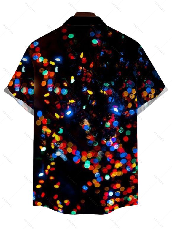 Chemise de Noël pour homme, imprimé lumineux coloré, boutonnée - Noir 4XL