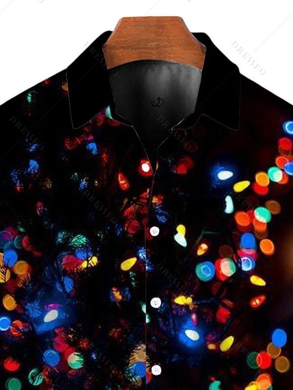 Chemise de Noël pour homme, imprimé lumineux coloré, boutonnée - Noir 4XL