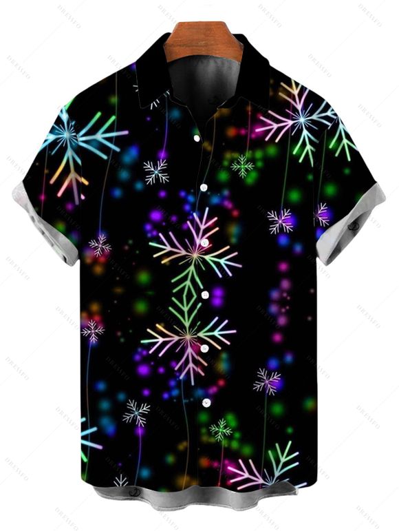 Chemise de Noël pour homme, chemise boutonnée à imprimé flocons de neige colorés - Noir XL