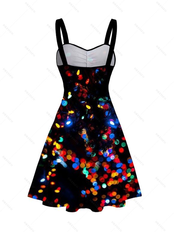 Christmas Couple Outfit Colored Light Print Dress and Shirt Set - Noir S | US 4