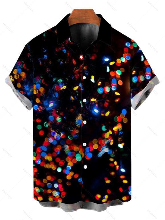 Christmas Couple Outfit Colored Light Print Dress and Shirt Set - Noir S | US 4