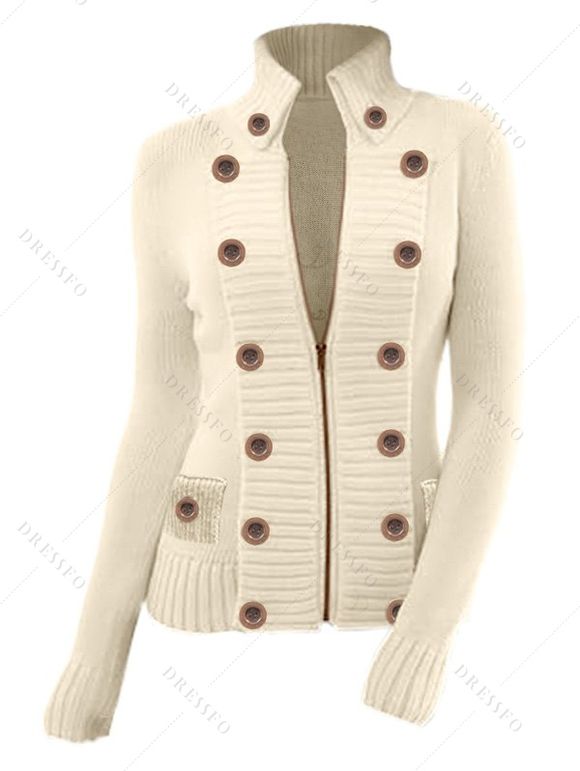 Pull-over uni à fermeture éclair et faux boutons, col montant - Abricot XXL | US 14