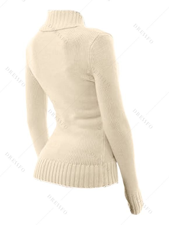 Pull-over uni à fermeture éclair et faux boutons, col montant - Abricot XXL | US 14