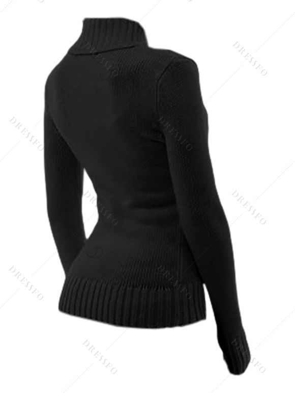 Pull-over uni à fermeture éclair et faux boutons, col montant - Noir XXL | US 14