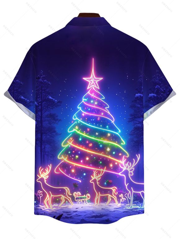 Holiday Couple Outfit Christmas Tree Elk Print Dress and Shirt Set - INDIGO COLOR S | US 4