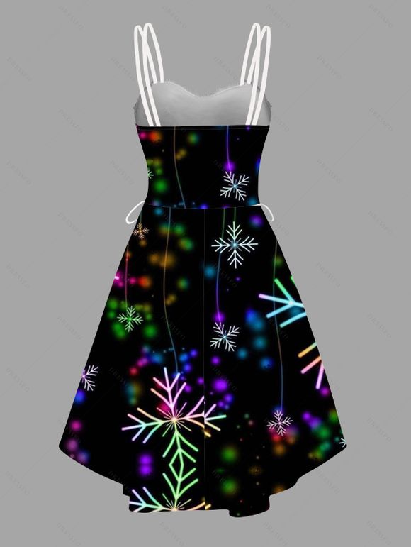 Christmas Couple Outfit Colored Snowflake Print Faux Fur Dress and Shirt Set - Noir S | US 4