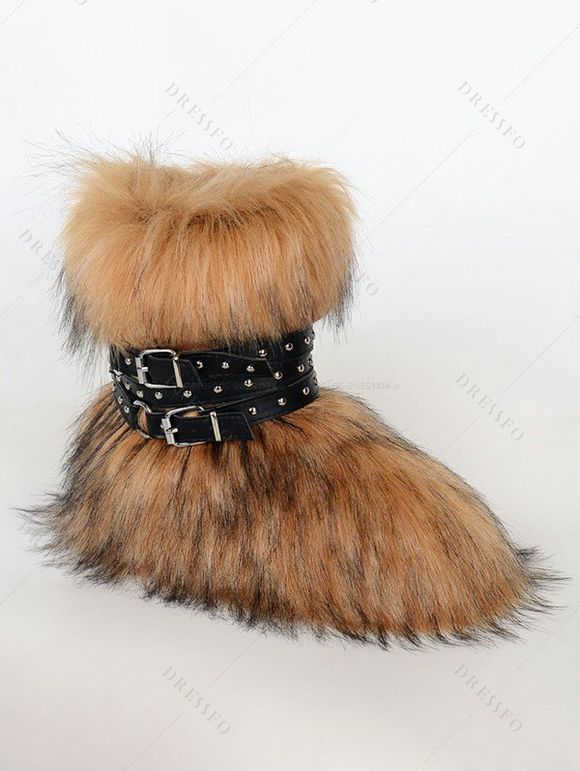 Winter Women Outfit Cut Out Top Grommet Leggings Faux Fur Boots Set - Noir S | US 4