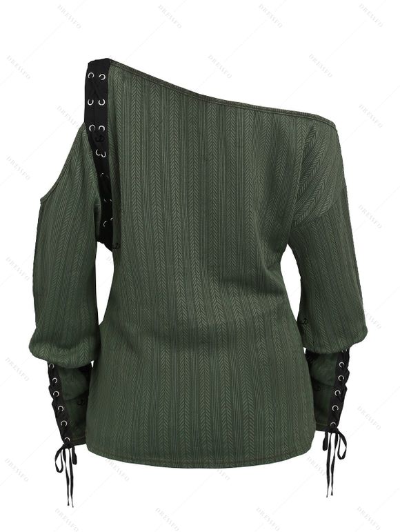 Gothic Women Outfit Textured Lace Up Cut Out Top Buckle Leggings and Boots Set - Vert Armée S | US 4