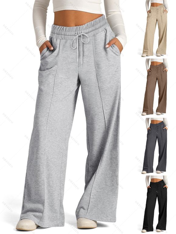 Pantalon long uni à jambes larges et cordons de serrage - Brun Légère M | US 6