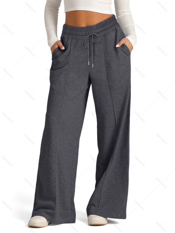 Pantalon long uni à jambes larges et cordons de serrage - Gris Foncé XXL | US 12